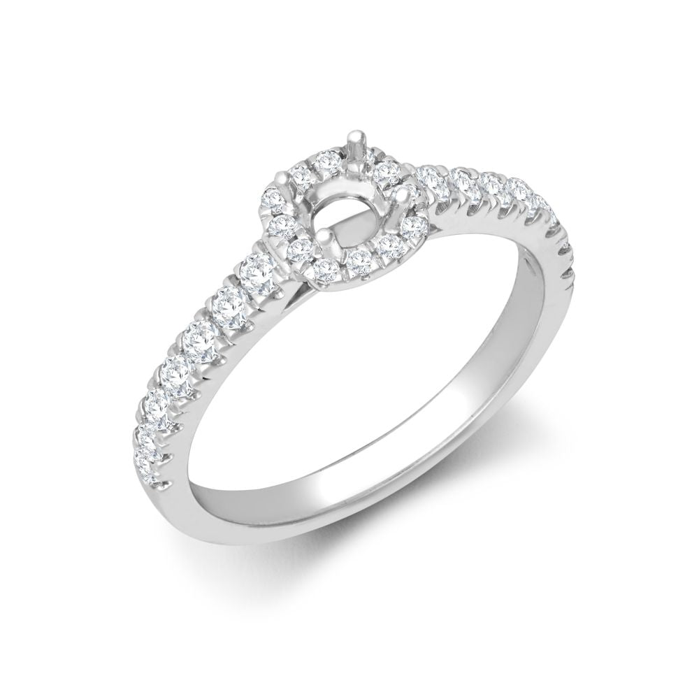 18ct White Gold 0.33ct Natural Diamond Micro-set Cushion-shaped Halo and Shoulders Wed-fit Ring Mount- Holds 0.25ct