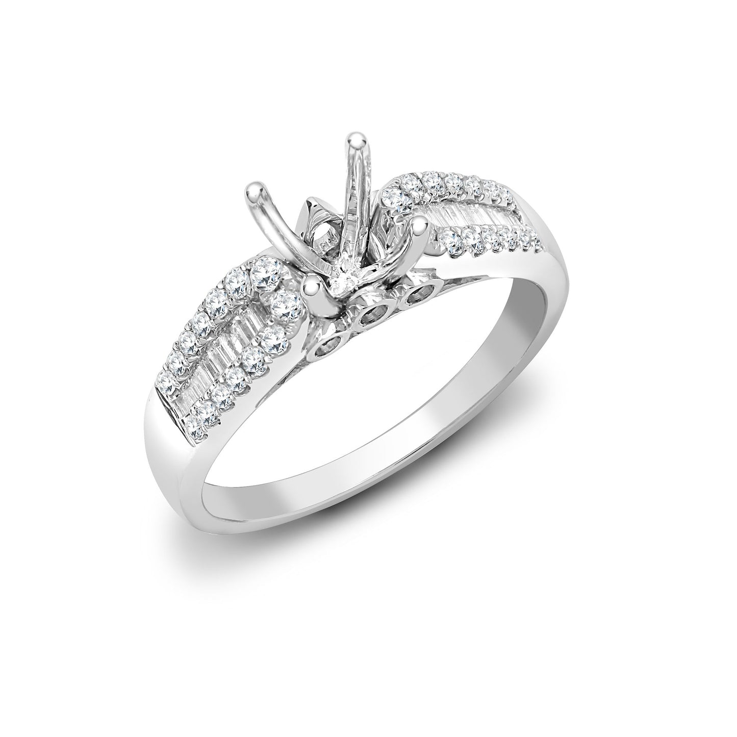 18ct White Gold 42pt Semi Set Natural Diamond Ring Mount. Fits 1.00ct