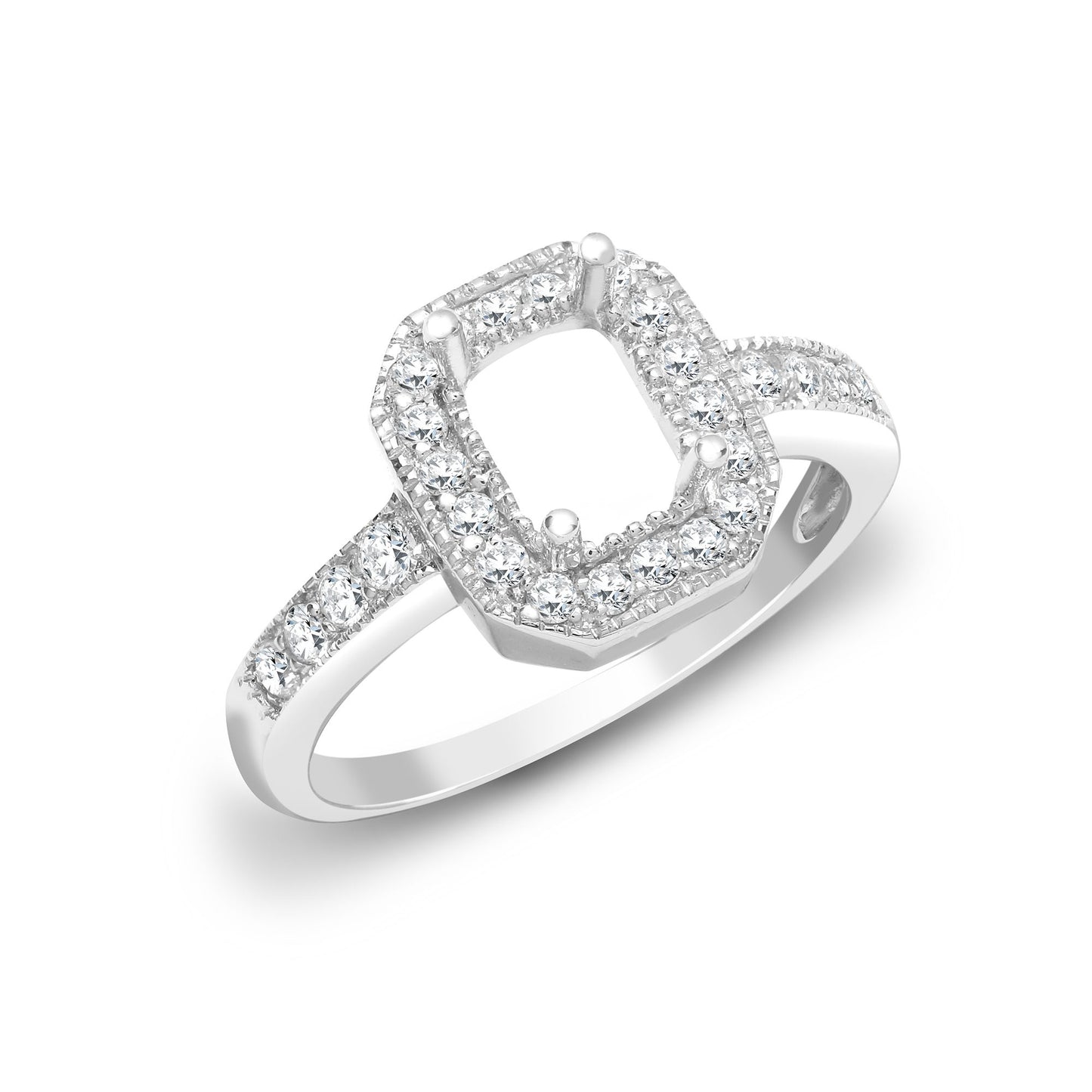 18ct White Gold 43pt Semi Set Natural Diamond Ring Mount. Fits 7x5mm