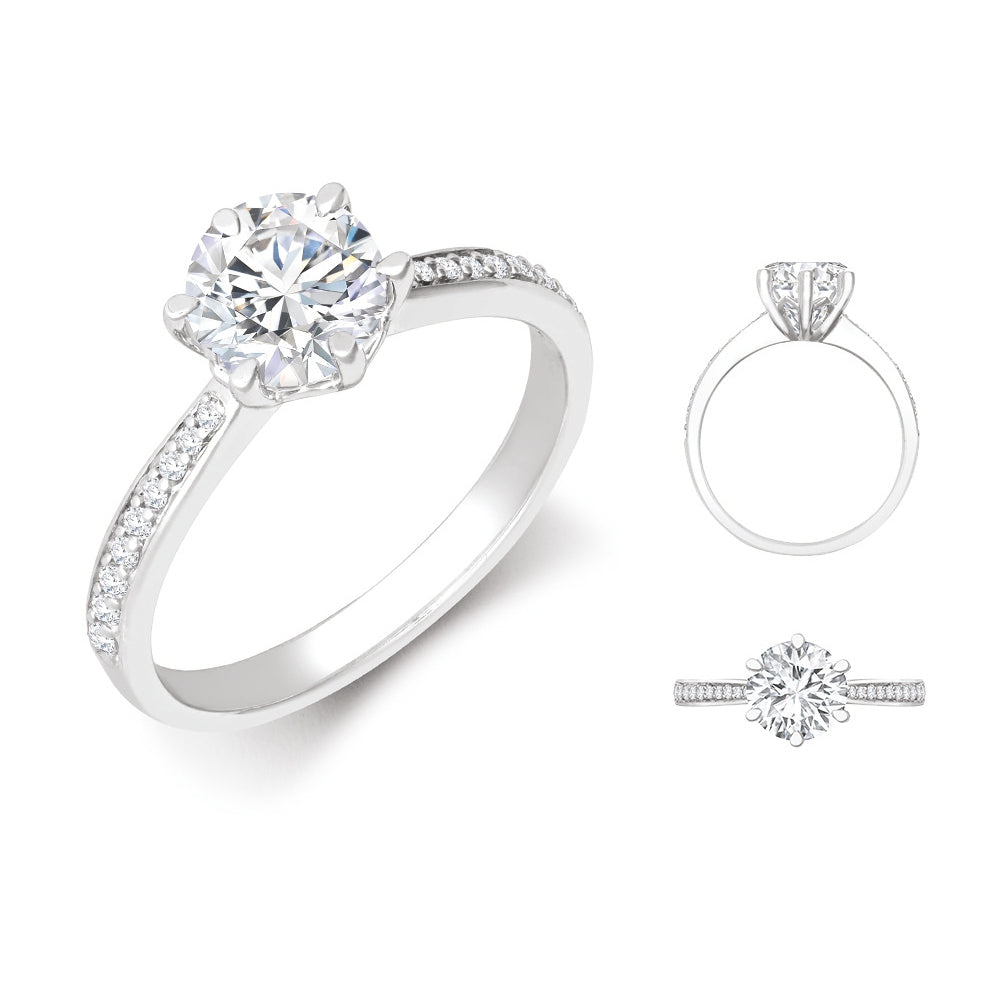 Lab 18ct White Gold 0.24ct Diamond Pav?-set 6-claw Ring Mount + 0.25ct Diamond