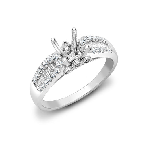 18ct White Gold 42pt Semi Set Natural Diamond Ring Mount. Fits 1.00ct