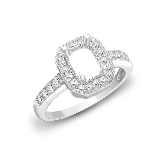 18ct White Gold 43pt Semi Set Natural Diamond Ring Mount. Fits 7x5mm