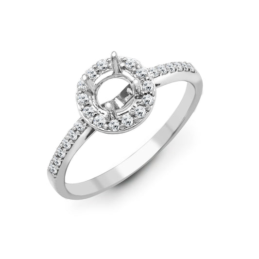18ct White 0.24ct Natural Diamond Semi Set Halo Ring - Holds 0.50ct