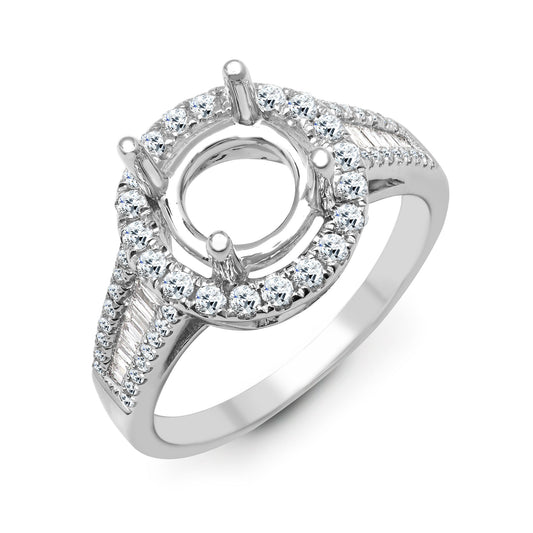 18ct White 0.59ct Natural Diamond Semi Set Halo Ring - Holds 1.00ct