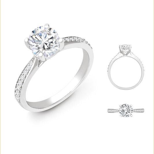 18ct White Gold 0.12ct Natural Diamond Pav?-set Wed-fit Ring Mount + 0.25ct Diamond