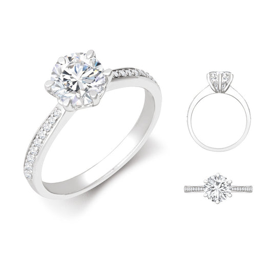 18ct White Gold 0.24ct Natural Diamond Pav?-set 6-claw Ring Mount + 0.25ct Diamond