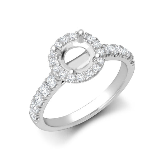 950 Platinum Gold 0.37ct Natural Diamond Micro-set Halo and Shoulders Wed-fit Ring Mount + 0.25ct Diamond