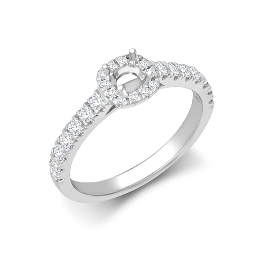 950 Platinum Gold 0.33ct Natural Diamond Micro-set Cushion-shaped Halo and Shoulders Wed-fit Ring Mount + 0.25ct Diamond