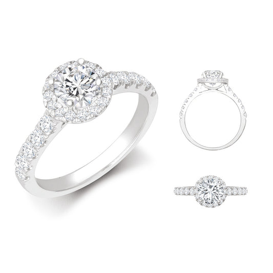 950 Platinum Gold 0.37ct Natural Diamond Micro-set Halo and Shoulders Wed-fit Ring Mount + 0.25ct Diamond